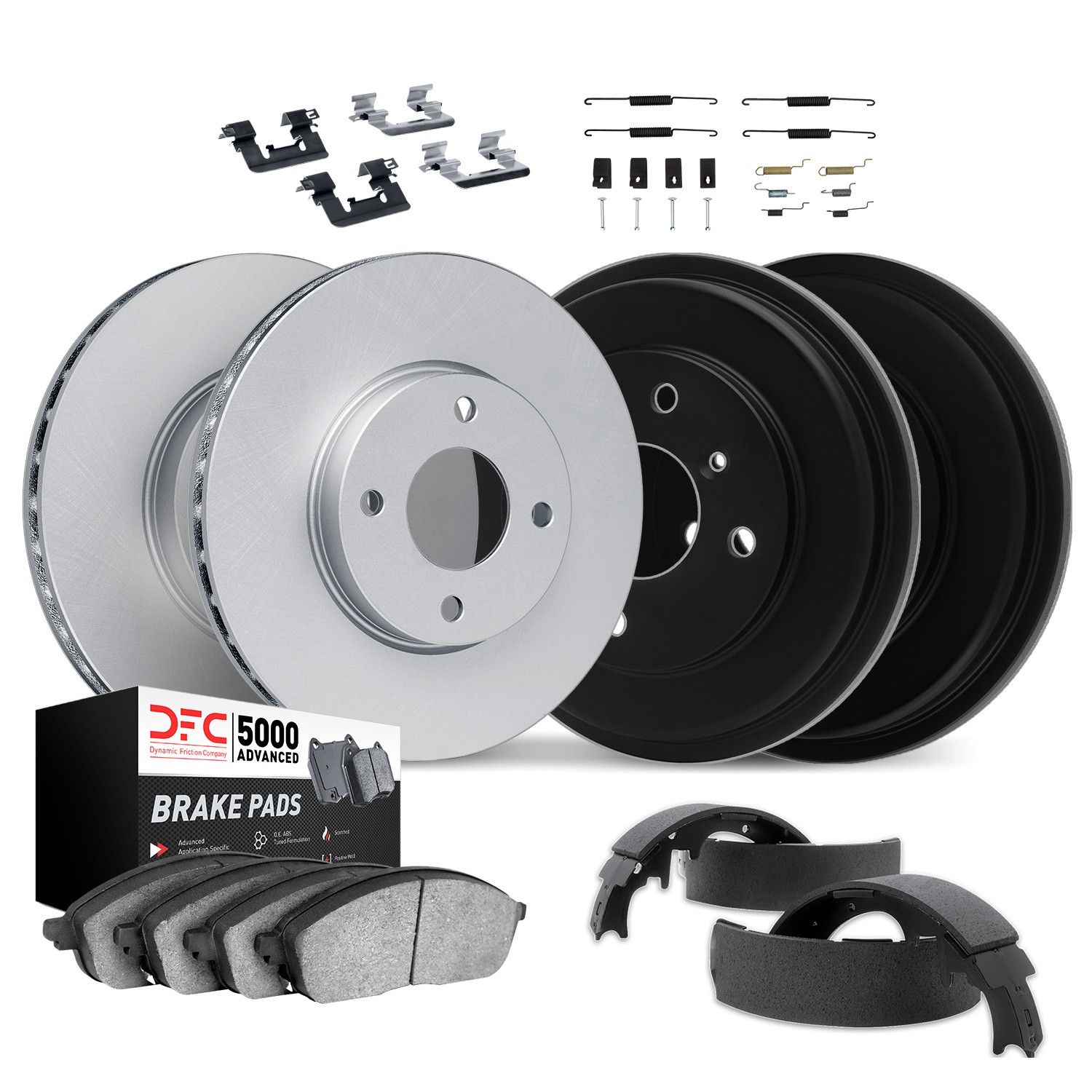 Dynamite Friction Disc Brake Pad and Rotor / Drum Brake Shoe and Drum Kit for Es